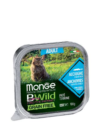 Monge (Монж) BWild Cat Grain Free беззерновые консервы для взрослых кошек с анчоусом и овощами 100гр 