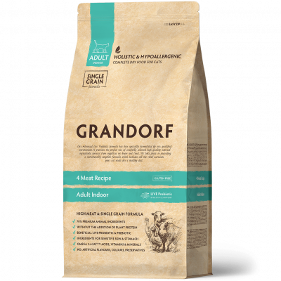 Grandorf / Грандорф 4 Meat &amp; Brown Rice Indoor корм для взрослых кошек с пробиотиками 4 мяса 