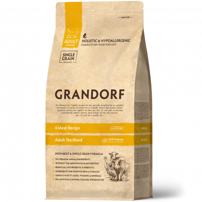Grandorf / Грандорф 4 Meat &amp; Brown Rice Sterilised корм для стерилизованных кошек с пробиотиками 4 мяса 