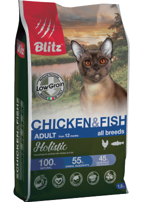 Blitz (Блиц) Holistic Chicken &amp; Fish Cat All Breeds низкозерновой корм для кошек всех пород с курицей и рыбой  