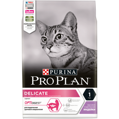 PRO PLAN DELICATE  Про План Деликат корм для кошек с чувствительной кожей и пищеварением  Оптимальное питание для капризных кошек с кожной чувствительностью и/или проблемным пищеварением