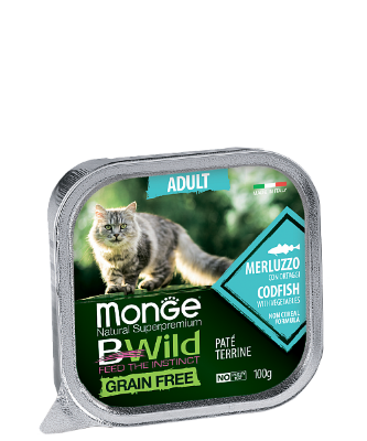 Monge (Монж) BWild Cat Grain Free беззерновые консервы для взрослых кошек с треской и овощами 100гр 