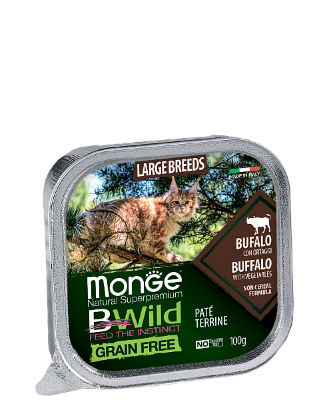 Monge (Монж) BWild Cat Grain Free беззерновые консервы для кошек крупных пород с мясом буйвола и овощами 100гр 