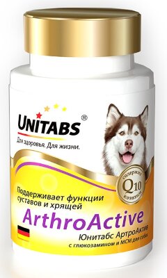 Unitabs (Юнитабс) ArthroActive с глюкозамином при заболеваниях суставов у собак, 100 табл. 
